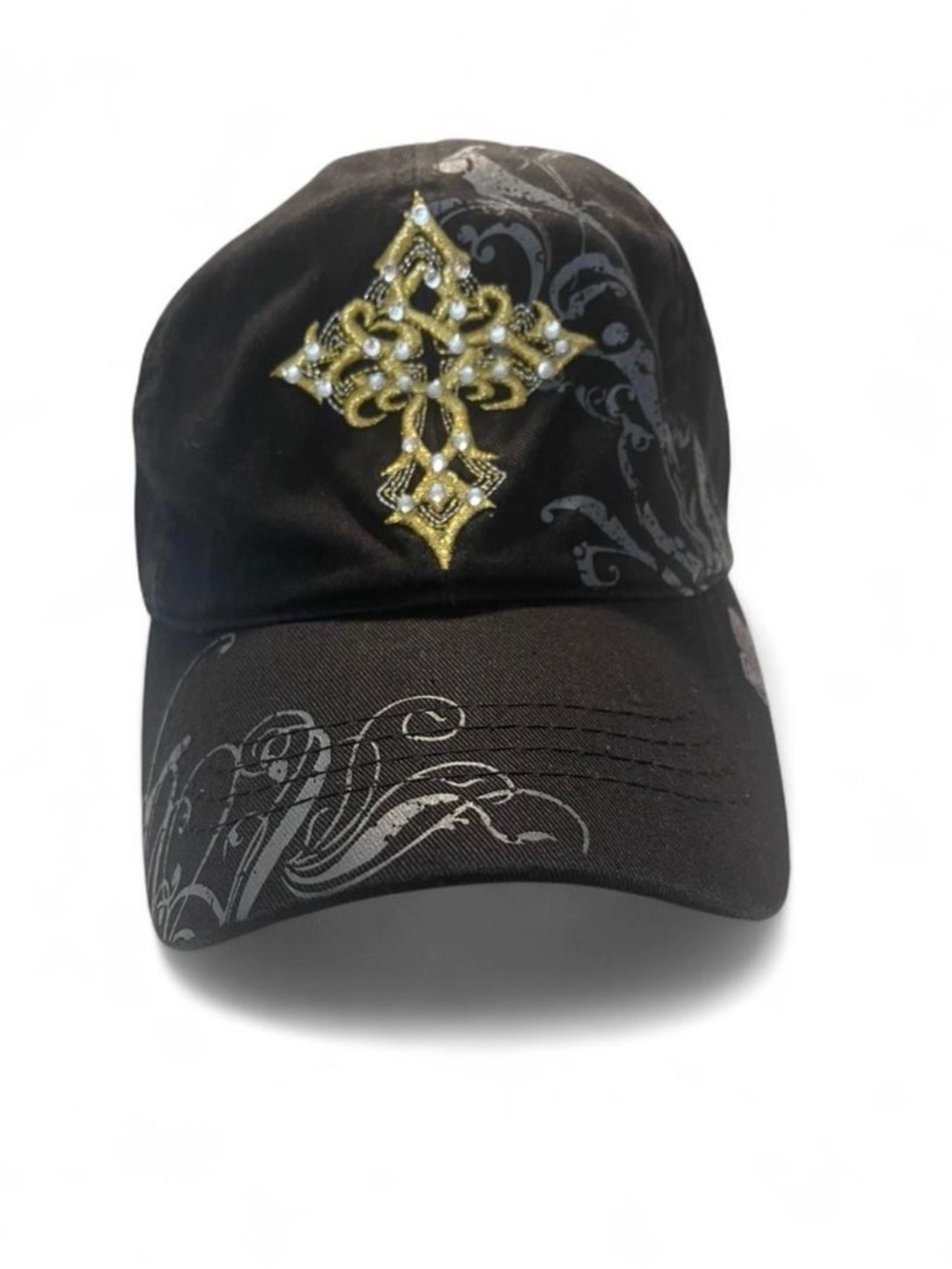 Reign Affliction Y2K Black Embellished Cross Baseball Cap - OSFM